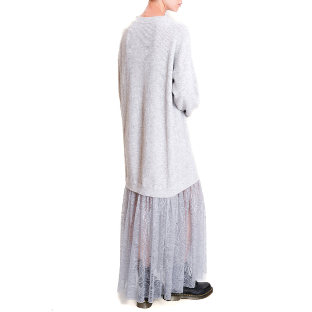 Vicolo-Dress in double knitted fabric with lace - pearl/grey