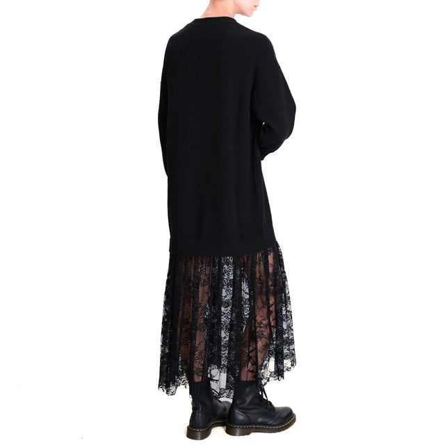 Vicolo-Dress in double knitted fabric with lace - black/black