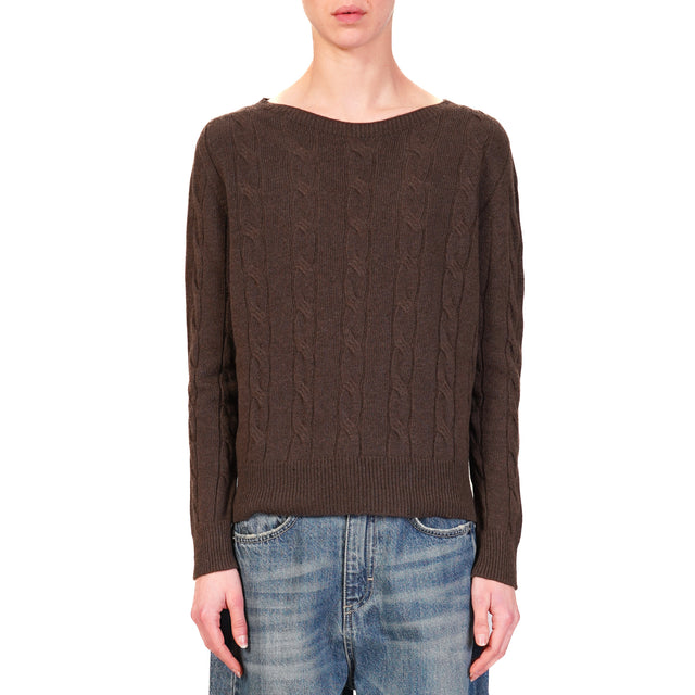 Vicolo-Maglia treccia misto cashmere - moro