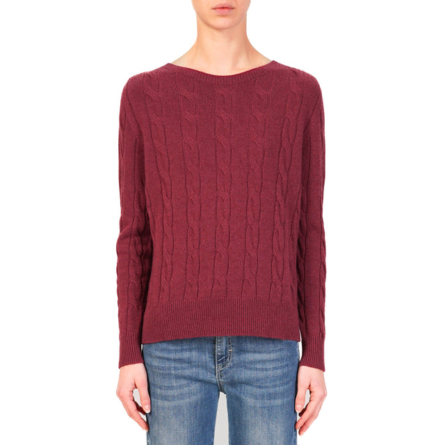 Vicolo-Maglia treccia misto cashmere - Bordeaux