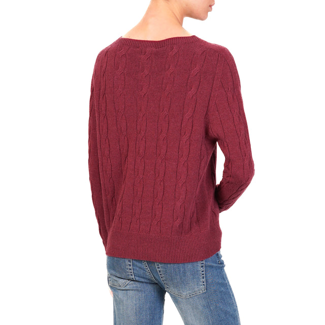 Vicolo-Maglia treccia misto cashmere - Bordeaux