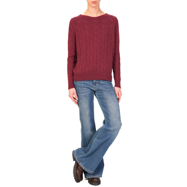 Vicolo-Maglia treccia misto cashmere - Bordeaux