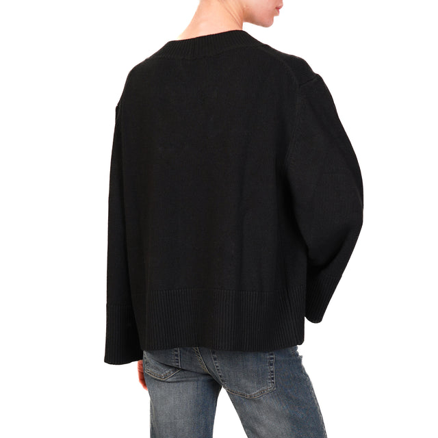 Vicolo-Maglia misto cashmere scollo a v - nero