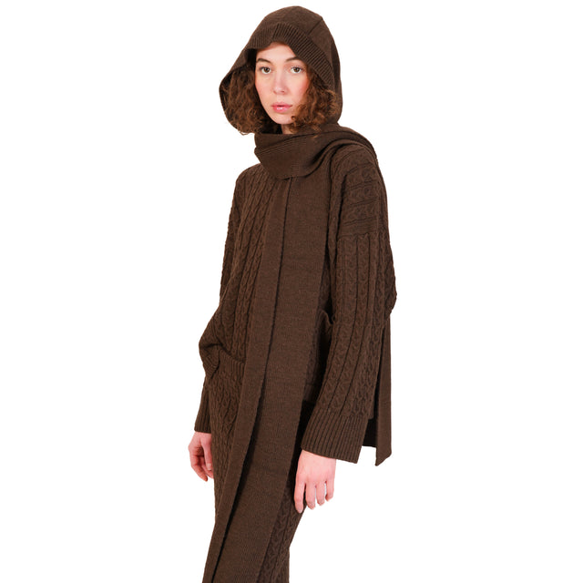 Vicolo-Gonna in maglia trecce misto alpaca - cioccolato