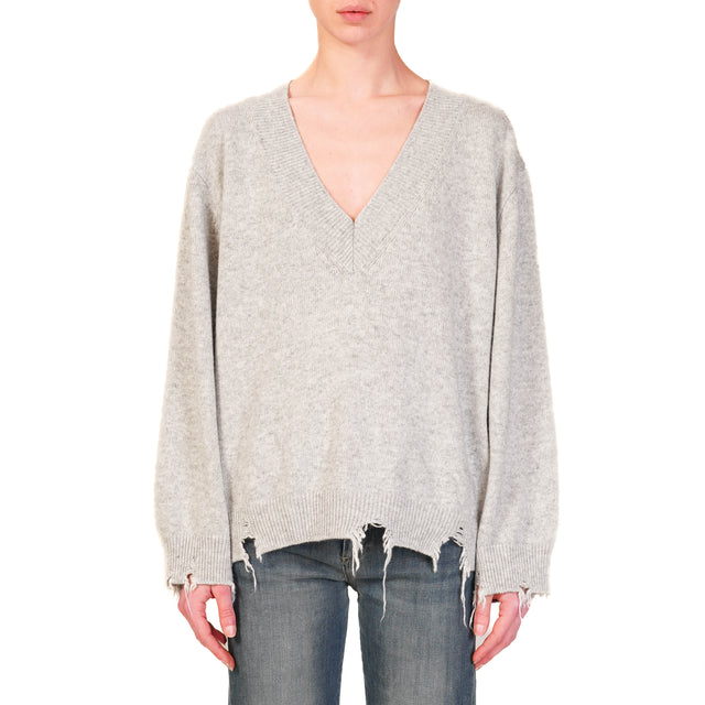 Vicolo-Maglia scollo v con rotture misto cashmere - grigio