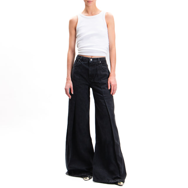 Vicolo-Jeans wide leg fit con riprese - nero