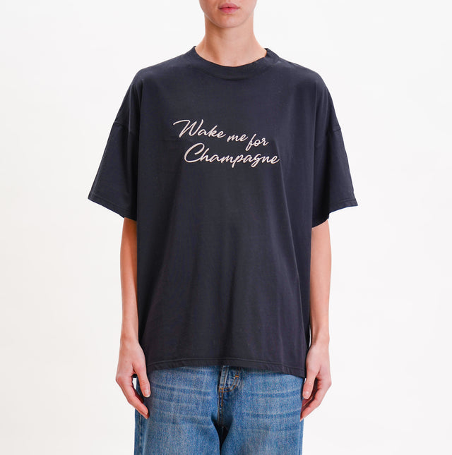 Vicolo-T-shirt "wake me for champagne" - nero