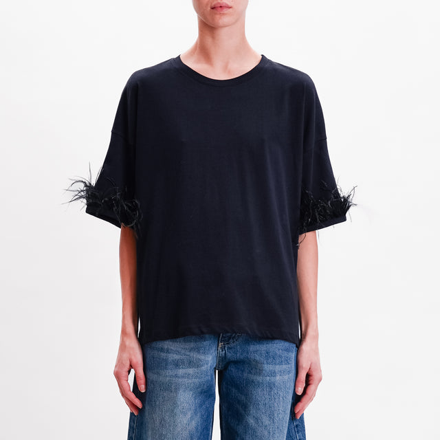 Vicolo-T-shirt con piume - nero