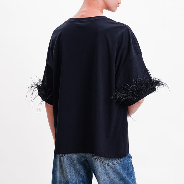 Vicolo-T-shirt con piume - nero