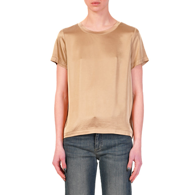 Vicolo-Blusa in satin mezza manica - camel