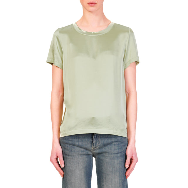 Vicolo-Blusa in satin elasticizzato mezza manica - menta