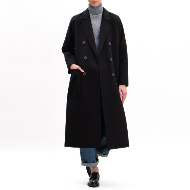 Vicolo-Handmade double-breasted wool blend coat - black