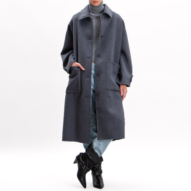 Vicolo-Handmade coat mixed wool back slit - anthracite