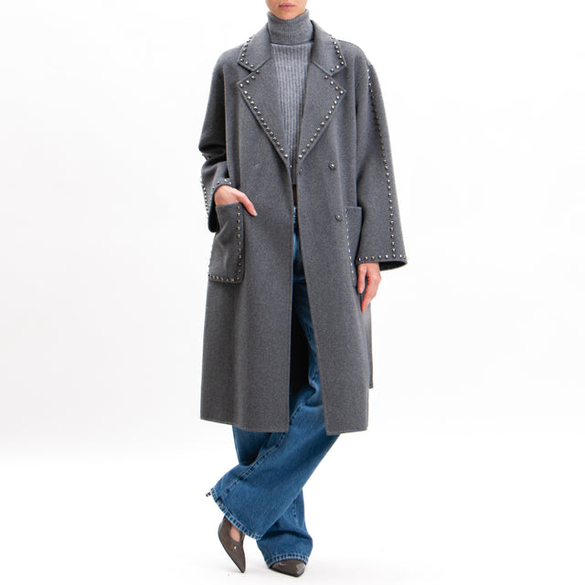 Vicolo-Handmade coat mixed wool with studs - anthracite