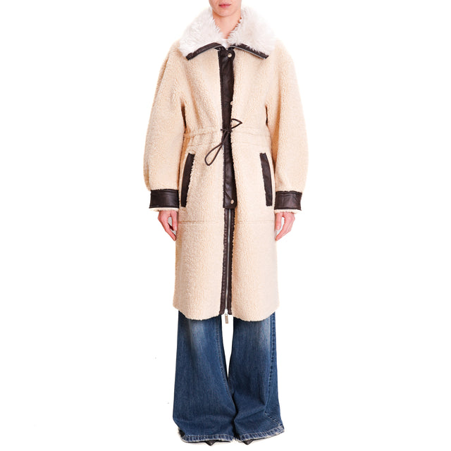 Vicolo-Coat Teddy Double Face - Butter/Dark Brown