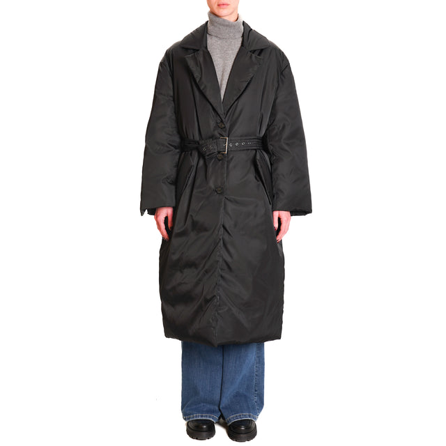 Vicolo-Long Down Jacket with Belt - Black