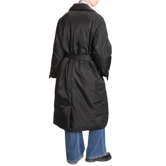 Vicolo-Long Down Jacket with Belt - Black