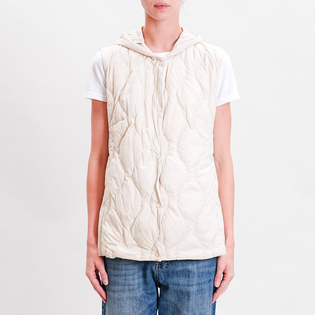 Vicolo-Gilet trapuntato con cappuccio 100 gr - gesso