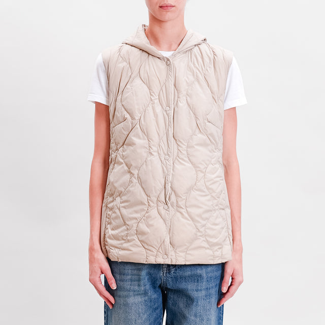 Vicolo-Gilet trapuntato con cappuccio 100 gr - mastice