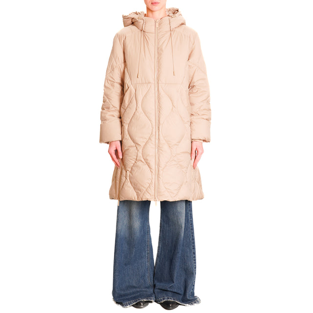 Vicolo-Quilted Down Jacket with Hood - Beige