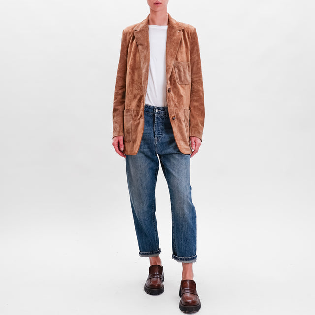 Vicolo-Genuine leather suede jacket - camel