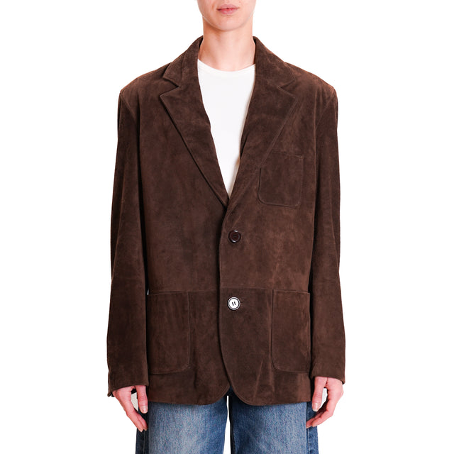 Vicolo-Genuine leather suede jacket - dark brown