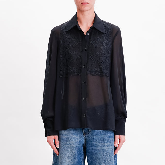 Vicolo-Camicia georgette con pizzo - nero