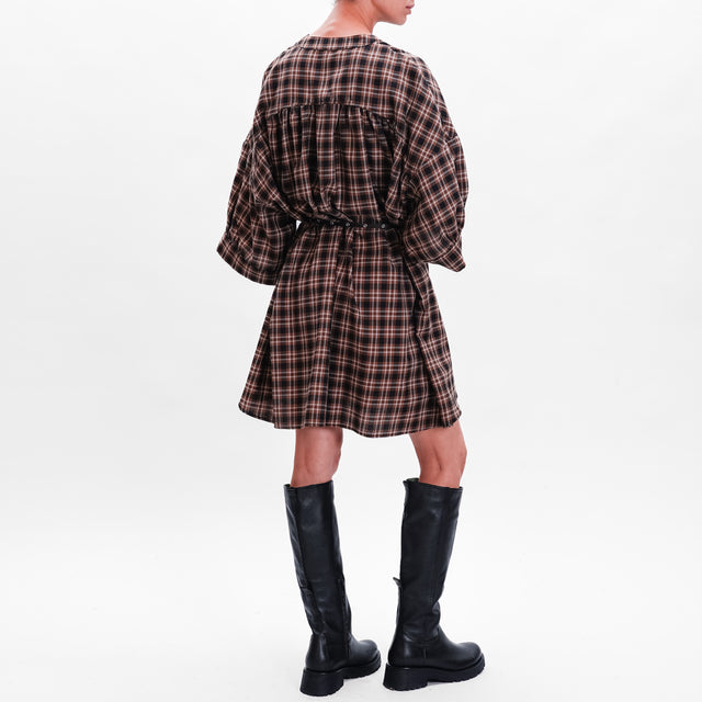 Vicolo-Check Dress with Belt - Tobacco/Black/Milk