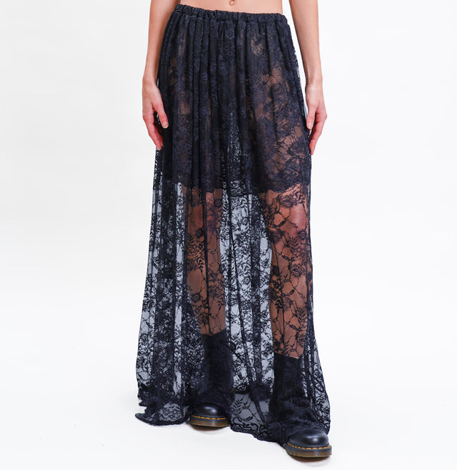 Vicolo-Elastic Lace Skirt - Black