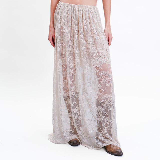 Vicolo-Lace Skirt with Elastic - Sand