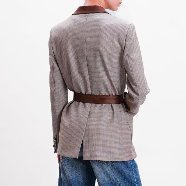 Vicolo-Double fabric jacket with belt - moro/sand/black