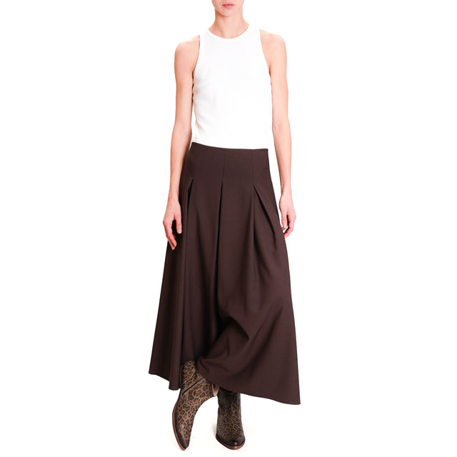 Vicolo-Pleated skirt with zip at the back - dark brown