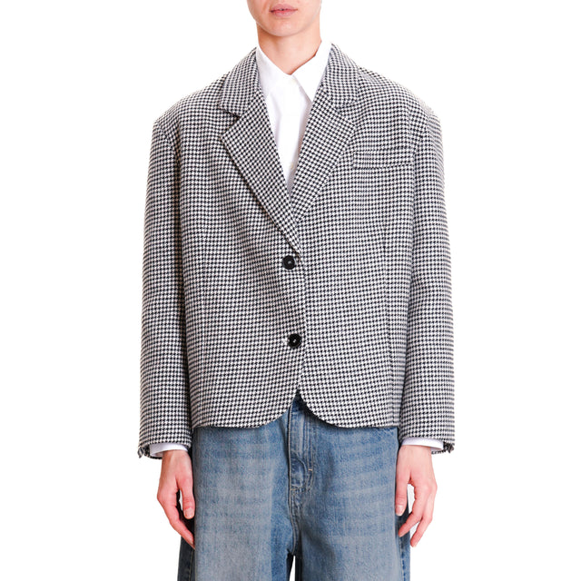 Vicolo-2 Button Houndstooth Jacket - Milk/Black