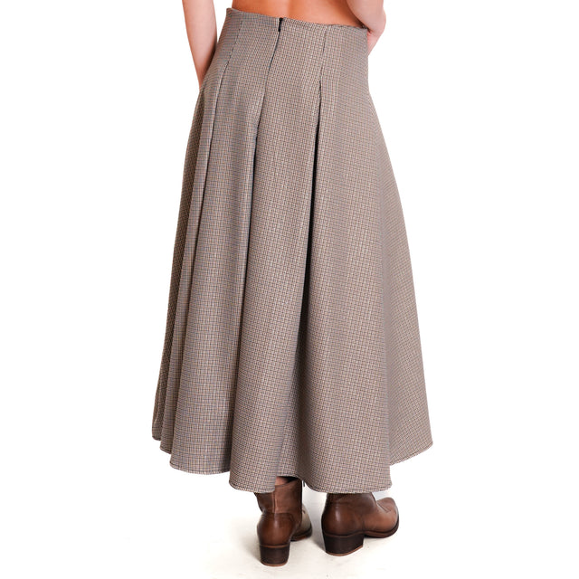 Vicolo-Pied de poule skirt with pleats - sand/dark brown