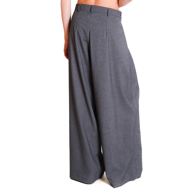 Vicolo-Pantalone with pleats and side buttons - grey