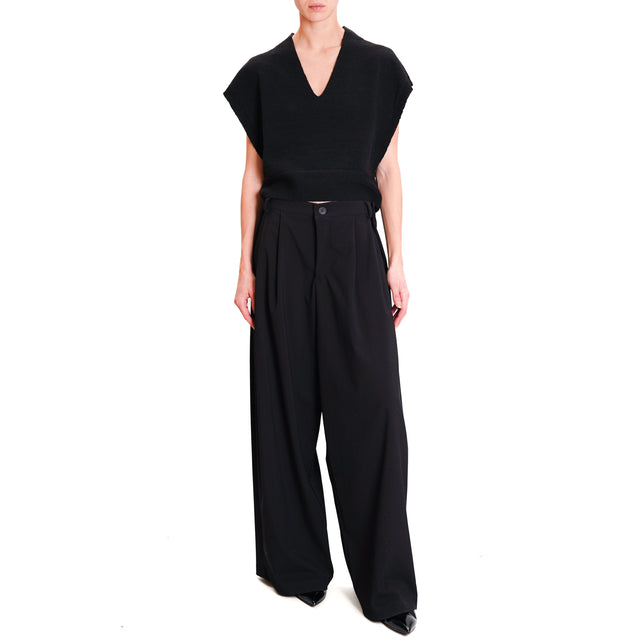 Vicolo-Pantalone with pleats and side buttons - black