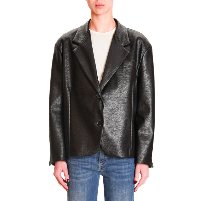 Vicolo-2 Button Faux Leather Jacket - Black