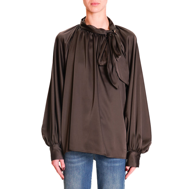 Vicolo-Satin blouse with jabot - dark brown