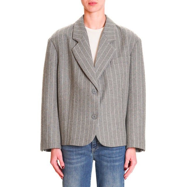 Vicolo-2/4 Wool Blend Pinstripe Jacket - Grey