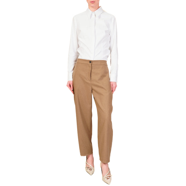 Vicolo-Flannel trousers with elastic back - camel