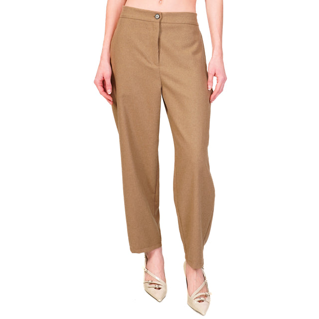 Vicolo-Flannel trousers with elastic back - camel