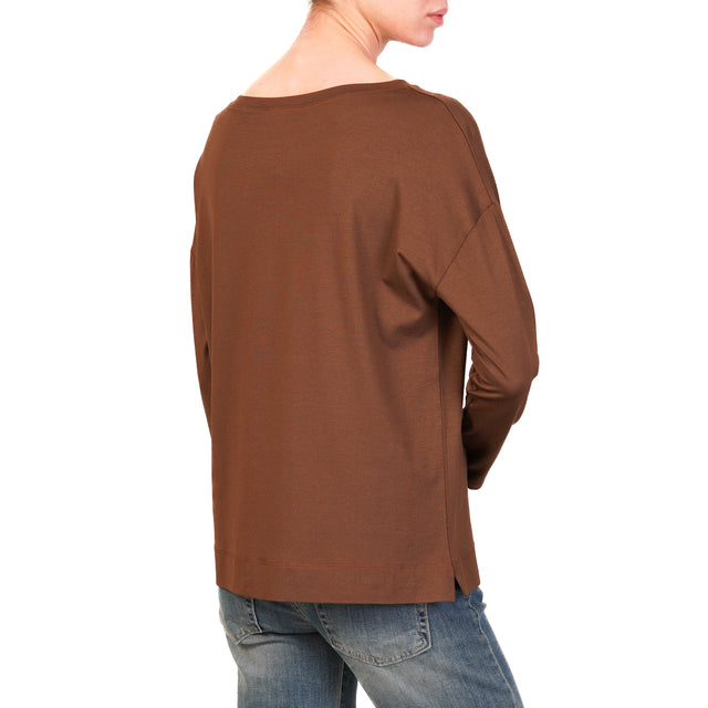 Vicolo-T-shirt in jersey manica lunga - cioccolato