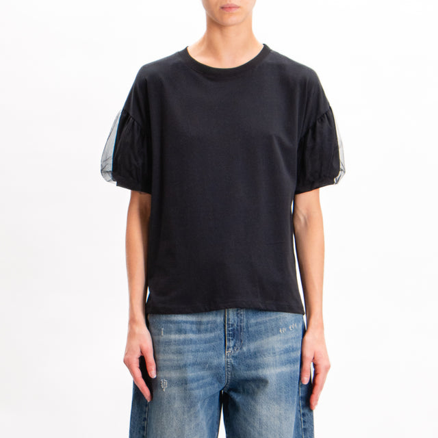 Vicolo-T-shirt manica balloon con tulle - nero