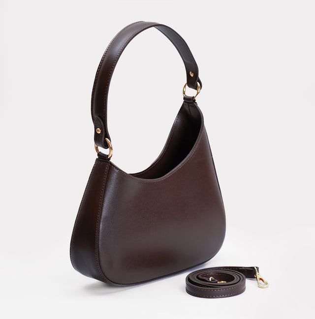 W by Whitemood-Asymmetrical crescent shoulder bag - coffee