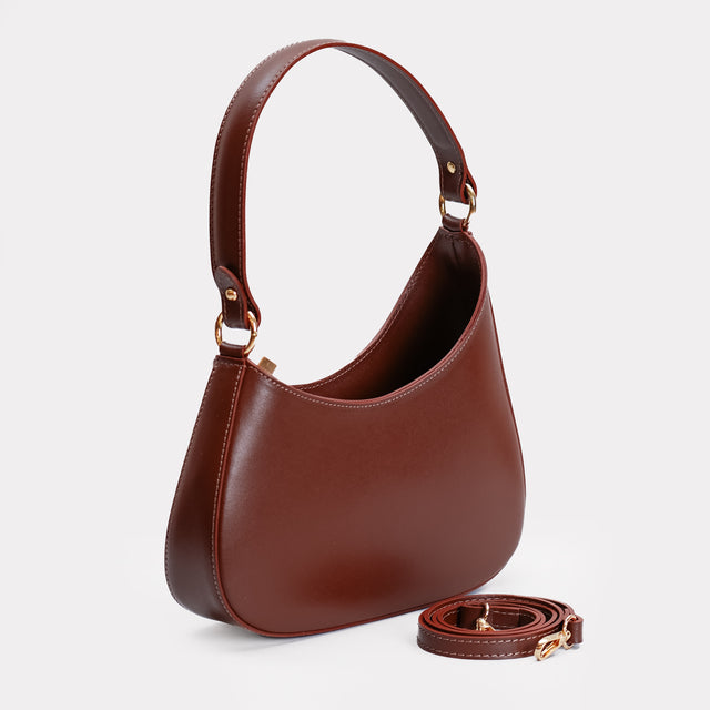 W by Whitemood-Asymmetrical crescent shoulder bag - chocolate