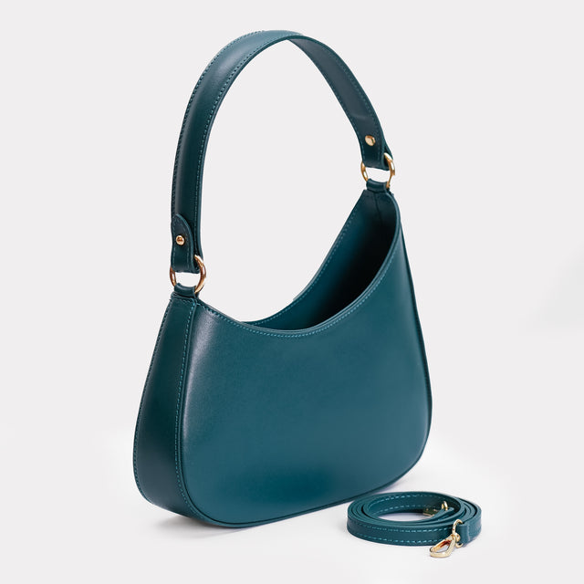 W by Whitemood-Asymmetrical crescent shoulder bag - petrol