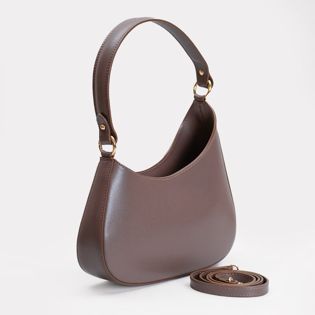 W by Whitemood-Asymmetrical crescent shoulder bag - taupe