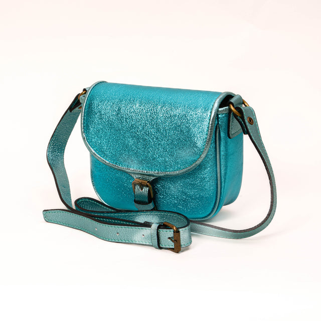 W by Whitemood-Mini tolfina in leather - turquoise laminate