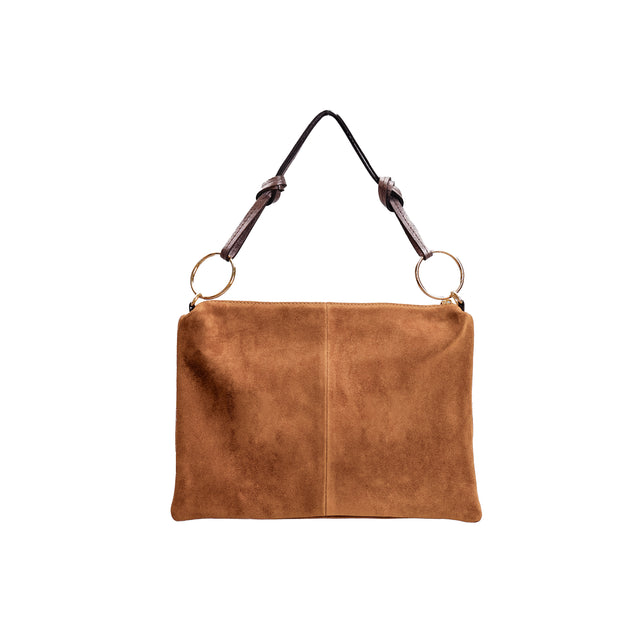 W by Whitemood-Suede Leather Shoulder Bag - Camel