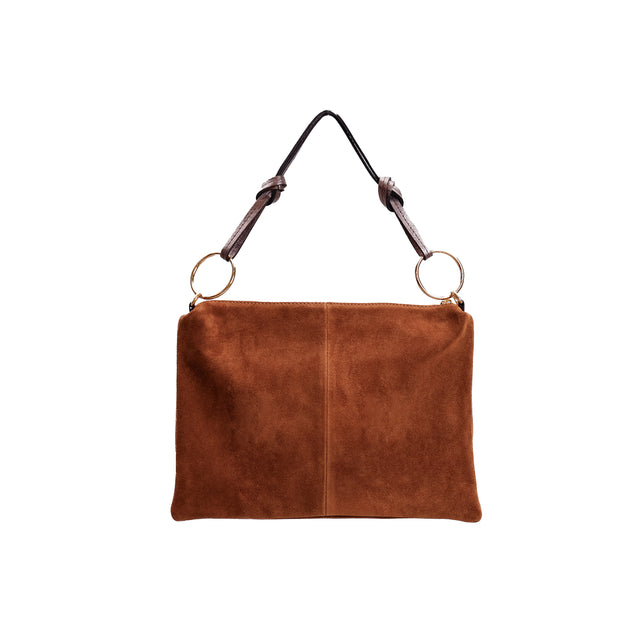 W by Whitemood-Suede Leather Shoulder Bag - Tan